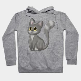 The Happy Adorable Cat Illustration Grey Hoodie